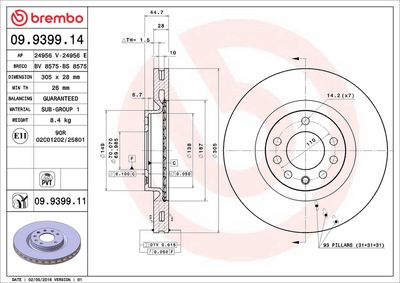 Тормозной диск BREMBO 09.9399.14