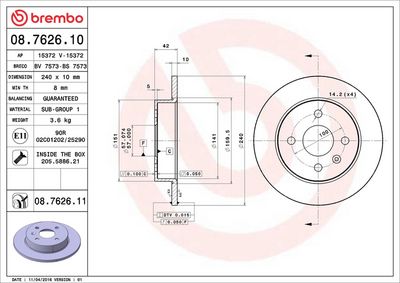 Тормозной диск BREMBO 08.7626.11