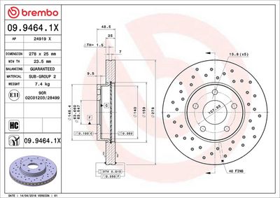 Тормозной диск BREMBO 09.9464.1X