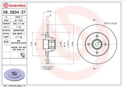 Тормозной диск BREMBO 08.5834.37