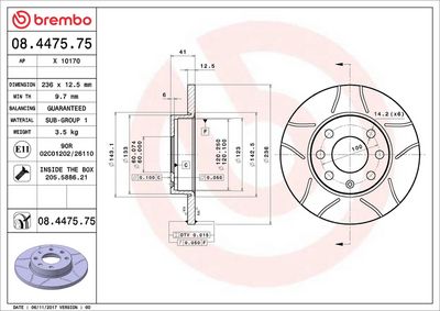 Тормозной диск BREMBO 08.4475.75