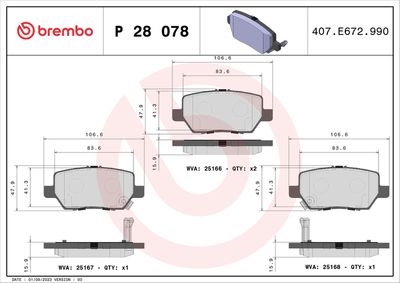 Bremžu uzliku kompl., Disku bremzes BREMBO P 28 078