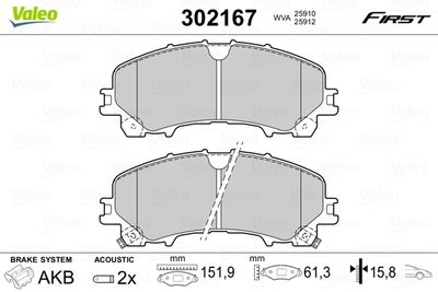 Bremžu uzliku kompl., Disku bremzes VALEO 302167