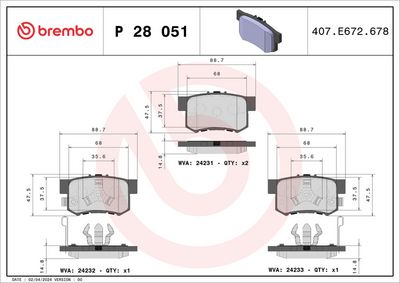 Bremžu uzliku kompl., Disku bremzes BREMBO P 28 051