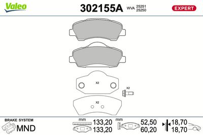 Комплект тормозных колодок, дисковый тормоз VALEO 302155A