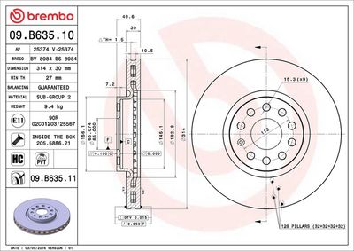 Тормозной диск BREMBO 09.B635.11