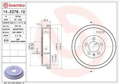 Тормозной барабан BREMBO 14.E278.10