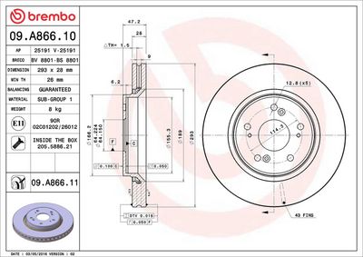 Тормозной диск BREMBO 09.A866.11