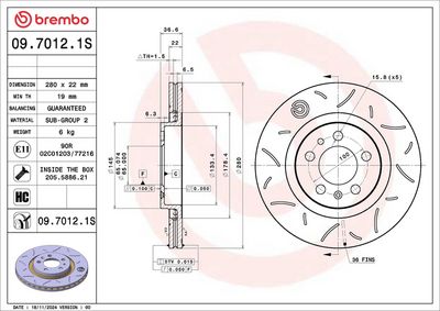 Тормозной диск BREMBO 09.7012.1S