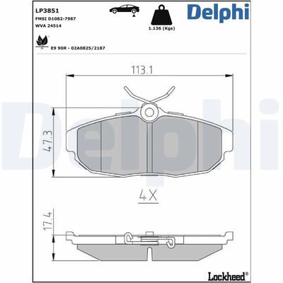 Bremžu uzliku kompl., Disku bremzes DELPHI LP3851