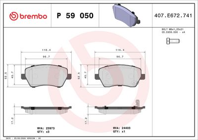 Bremžu uzliku kompl., Disku bremzes BREMBO P 59 050