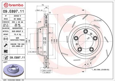 tarcza ham. tył PORSCHE PANAMERA (970) 03/09-12/17 BREMBO 09.E897.11