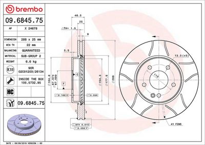 Тормозной диск BREMBO 09.6845.75