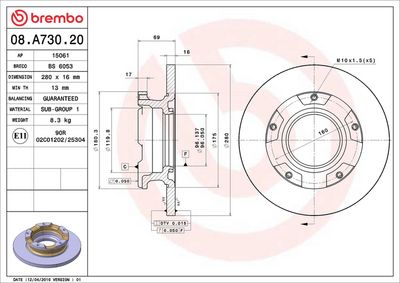Тормозной диск BREMBO 08.A730.20