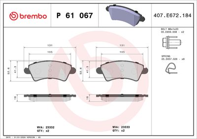 Bremžu uzliku kompl., Disku bremzes BREMBO P 61 067