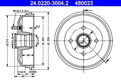 Bremžu trumulis ATE 24.0220-3004.2