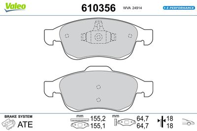 Bremžu uzliku kompl., Disku bremzes VALEO 610356