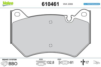 Bremžu uzliku kompl., Disku bremzes VALEO 610461