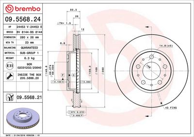 Тормозной диск BREMBO 09.5568.21