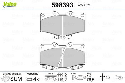Bremžu uzliku kompl., Disku bremzes VALEO 598393