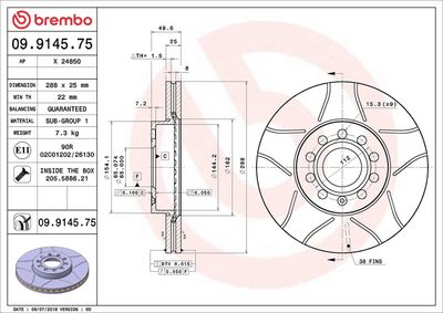 Тормозной диск BREMBO 09.9145.75
