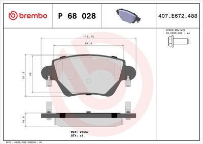 Bremžu uzliku kompl., Disku bremzes BREMBO P 68 028
