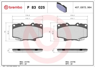 Bremžu uzliku kompl., Disku bremzes BREMBO P 83 025