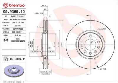 Тормозной диск BREMBO 09.9369.11