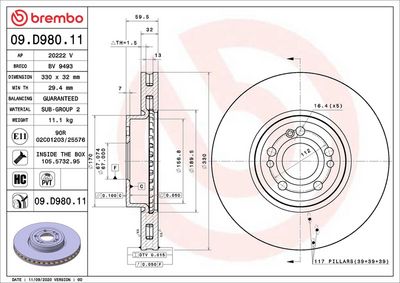 Тормозной диск BREMBO 09.D980.11