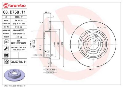 Тормозной диск BREMBO 08.D758.11