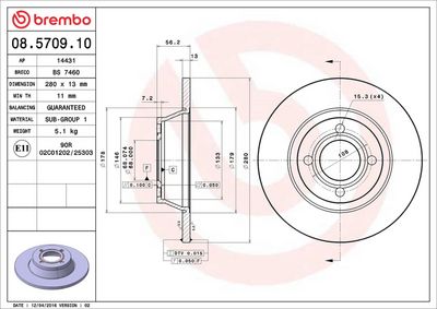 Тормозной диск BREMBO 08.5709.10