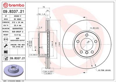 Тормозной диск BREMBO 09.B337.21