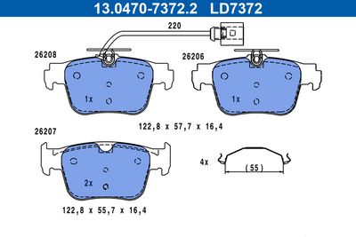 Bremžu uzliku kompl., Disku bremzes ATE 13.0470-7372.2