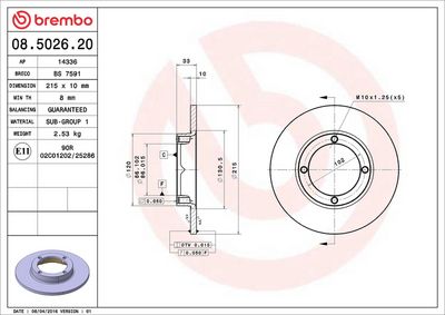 Тормозной диск BREMBO 08.5026.20