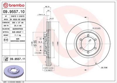 Тормозной диск BREMBO 09.9557.11