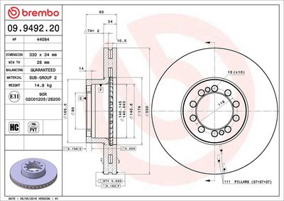 Тормозной диск BREMBO 09.9492.20