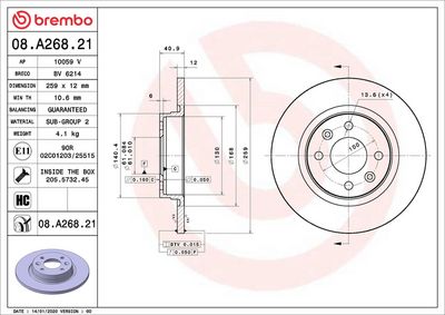 Тормозной диск BREMBO 08.A268.21