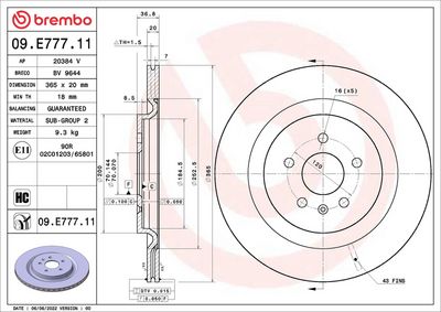 Тормозной диск BREMBO 09.E777.11