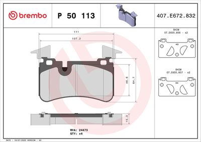 Bremžu uzliku kompl., Disku bremzes BREMBO P 50 113