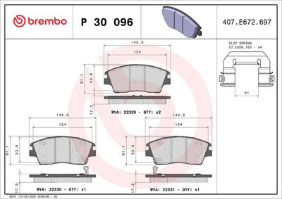 Bremžu uzliku kompl., Disku bremzes BREMBO P 30 096