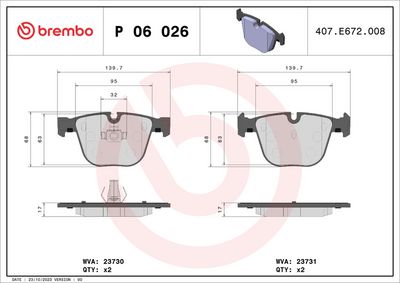 Bremžu uzliku kompl., Disku bremzes BREMBO P 06 026