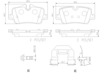 Bremžu uzliku kompl., Disku bremzes BREMBO P 06 113NX
