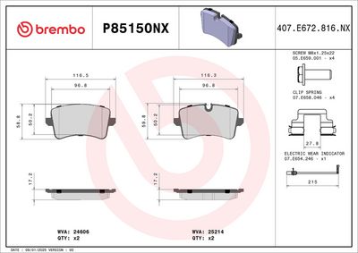 Bremžu uzliku kompl., Disku bremzes BREMBO P 85 150NX