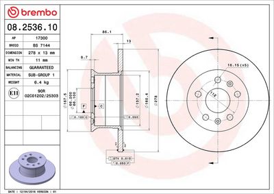 Тормозной диск BREMBO 08.2536.10