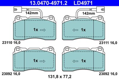 Комплект тормозных колодок, дисковый тормоз ATE 13.0470-4971.2