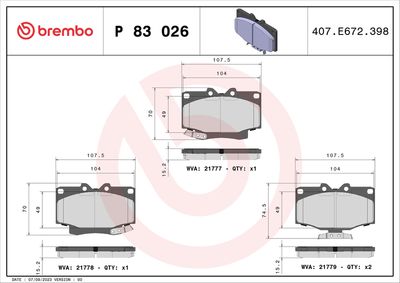 Bremžu uzliku kompl., Disku bremzes BREMBO P 83 026