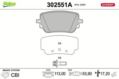 Bremžu uzliku kompl., Disku bremzes VALEO 302551A