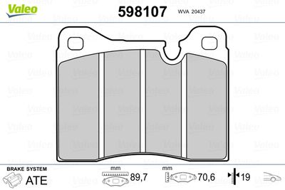 Bremžu uzliku kompl., Disku bremzes VALEO 598107