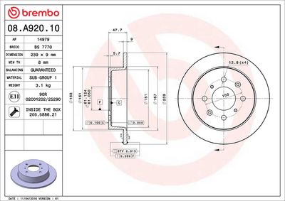 Тормозной диск BREMBO 08.A920.10