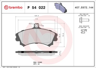Bremžu uzliku kompl., Disku bremzes BREMBO P 54 022